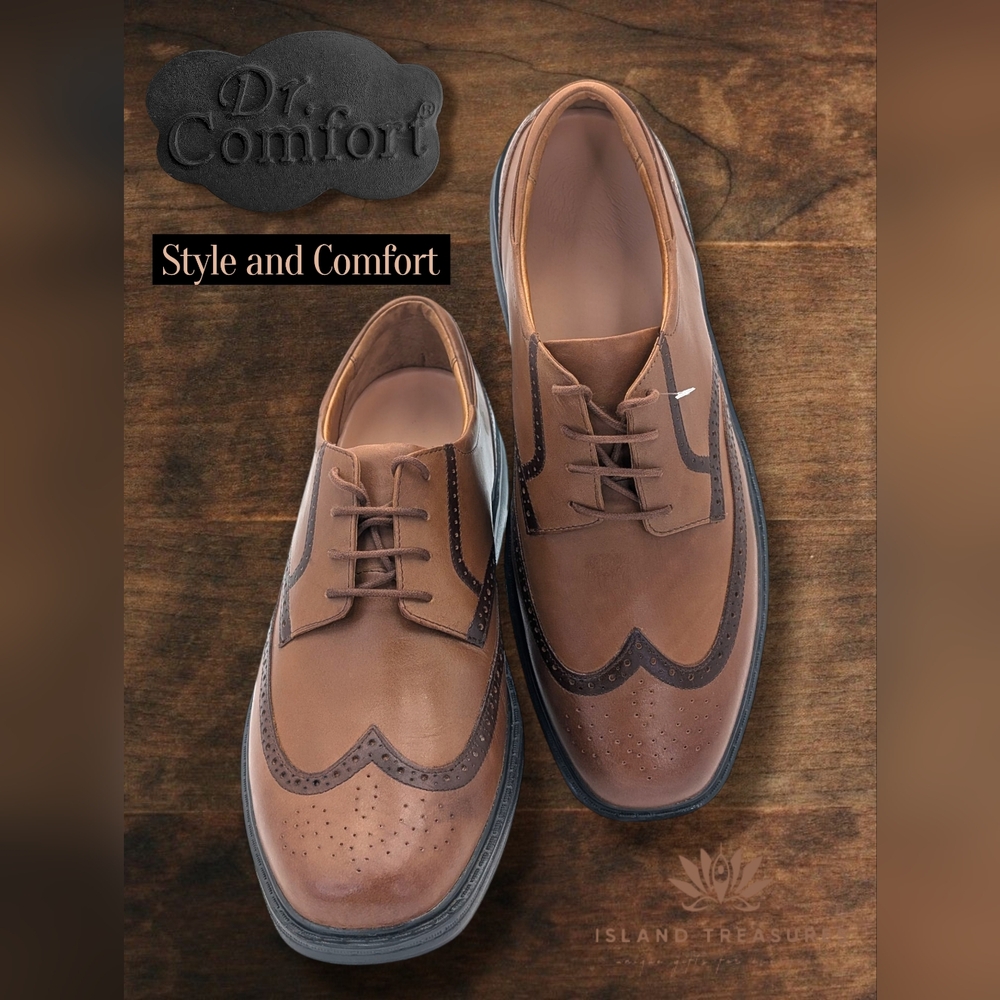 Dr Comfort Wingtip Chestnut Brogue Sz 12W Leather Upper Diabetic Cushion Comfort